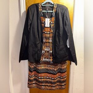 Ashro Black Jacket with Geometric Pattern Dress